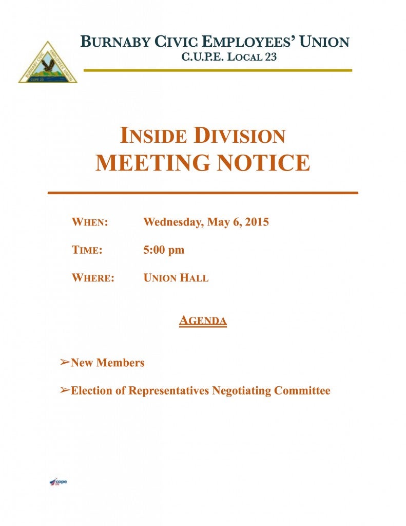 Inside Division Meeting May 6 notice