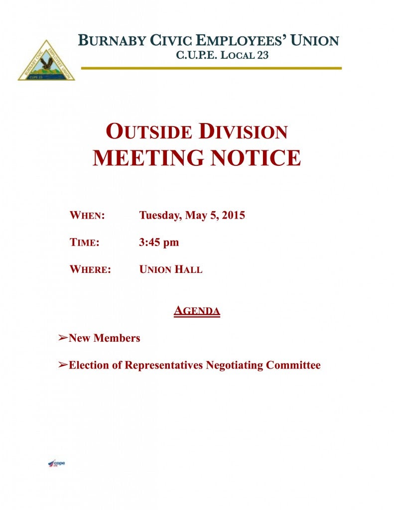 Outside Division Meeting May 5 notice