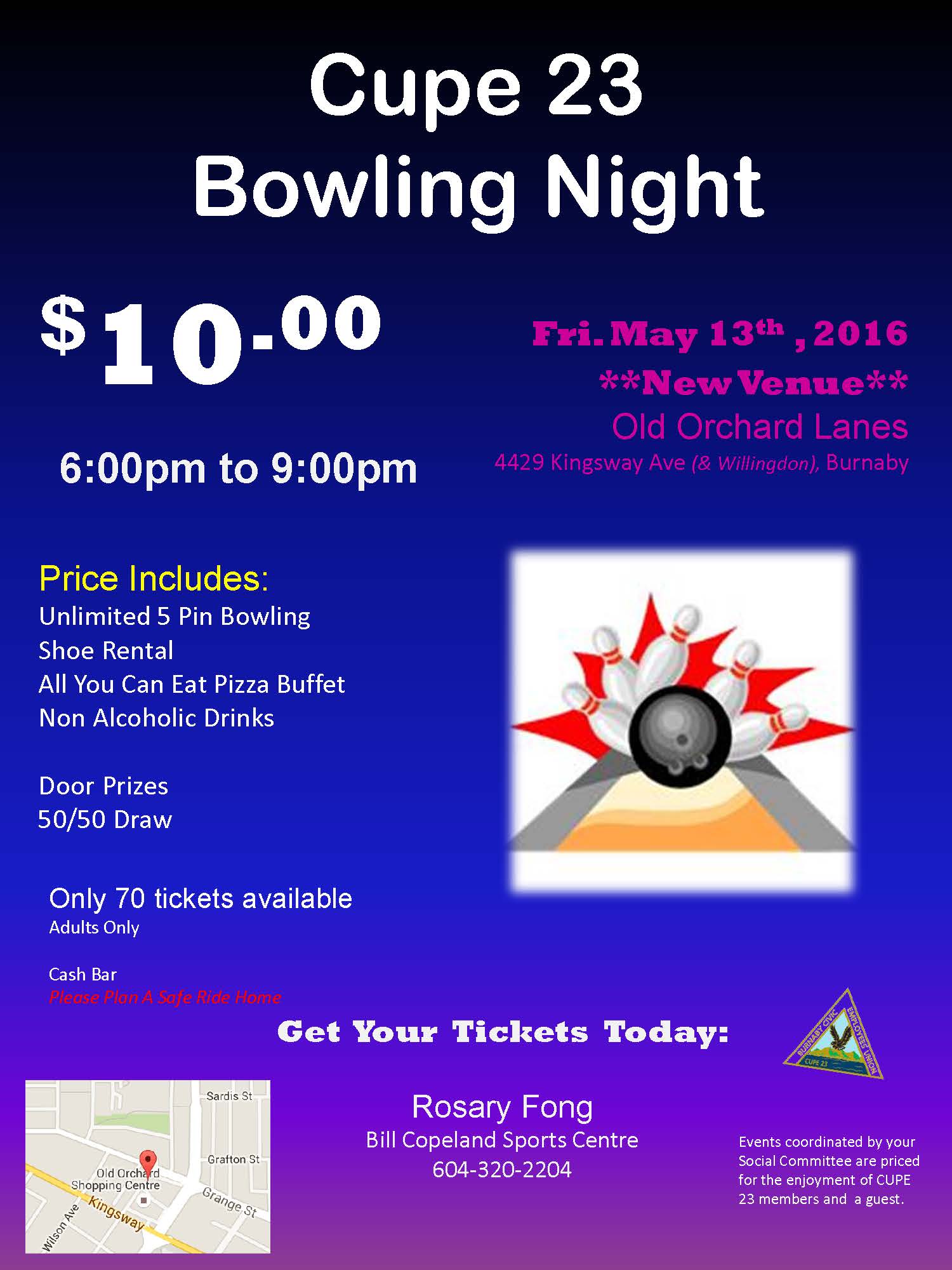 2016 CUPE Bowling Night Poster May 13th