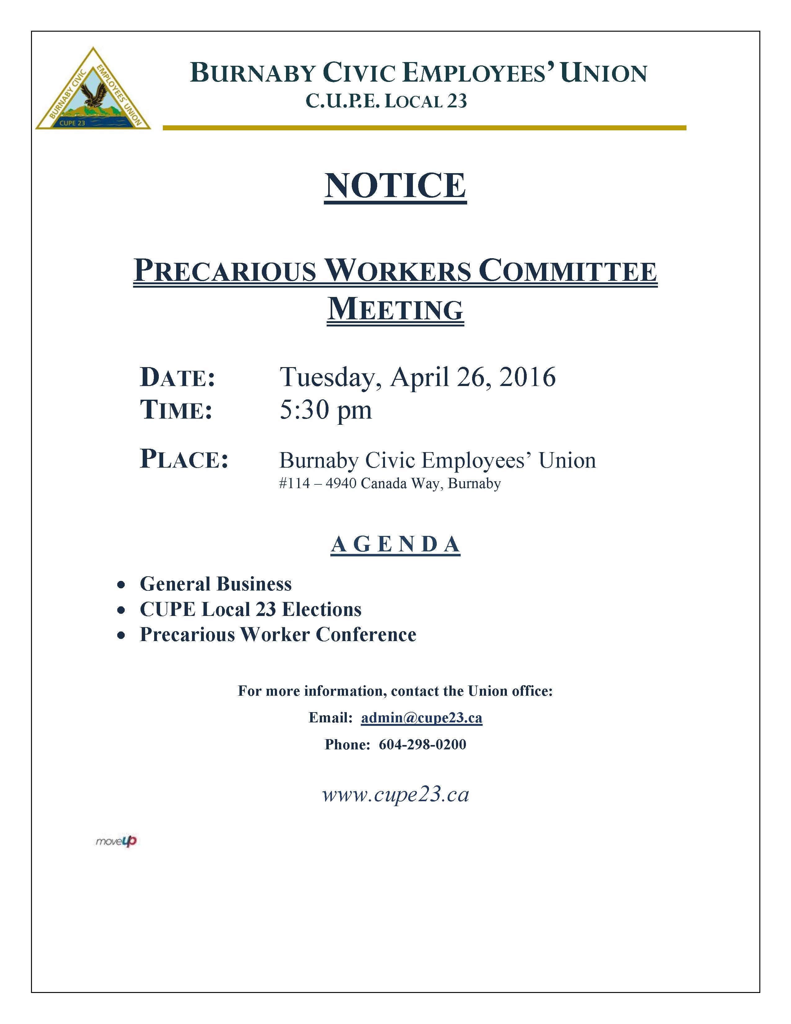 Precarious Workers Committee Meeting CUPE 23