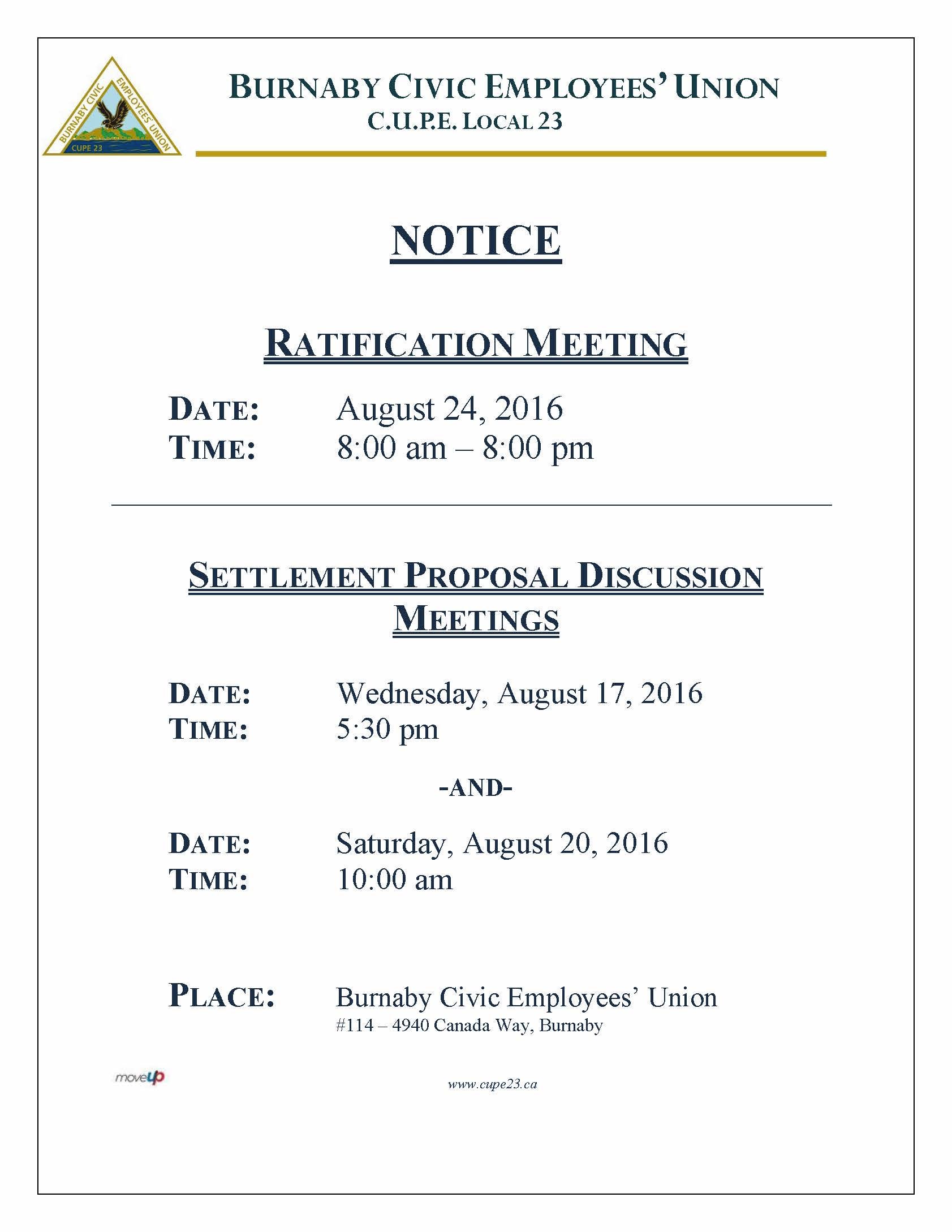 Settlement Proposal Discussion Meeting – CUPE 23