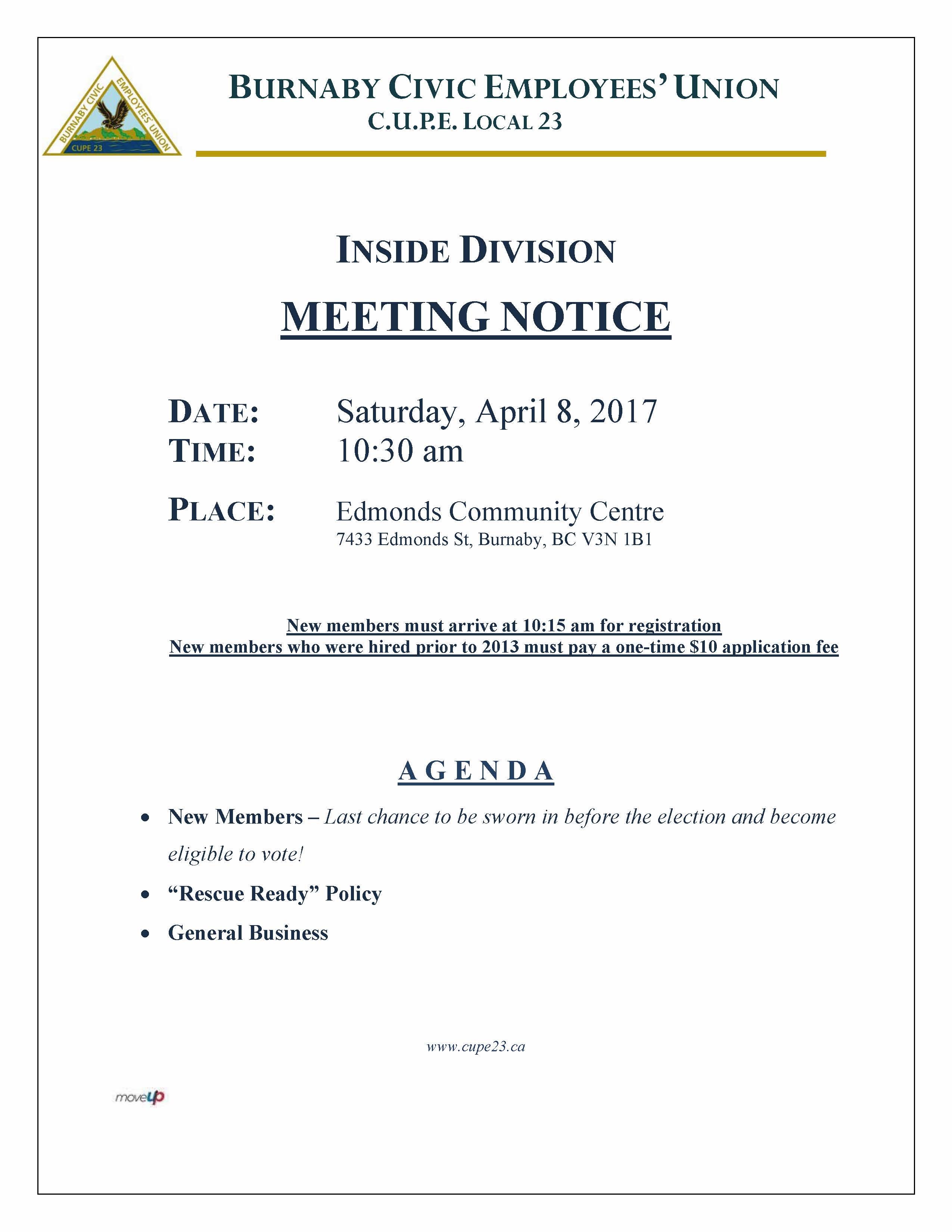 Inside Division Meeting – CUPE 23