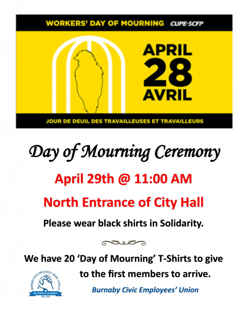 Workers’ Day of Mourning ceremony April 29 CUPE 23